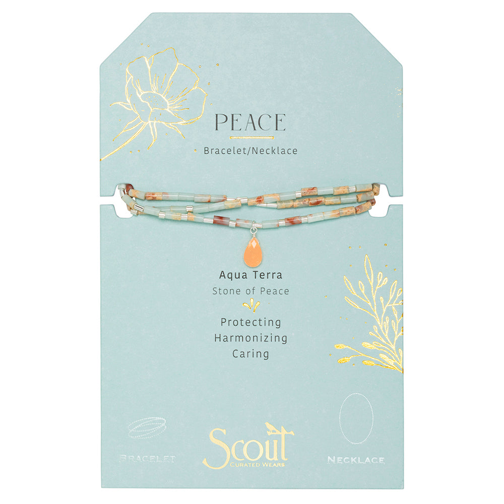 Scout Teardrop Wrap in Aqua Terra and Sunstone, Stone of Peace, full product view