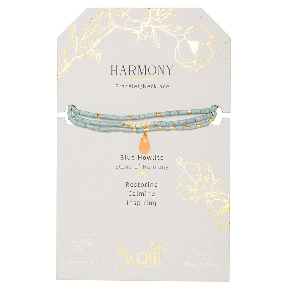 Scout Teardrop Wrap in Blue Howlite and Sunstone, Stone of Harmony, full product view
