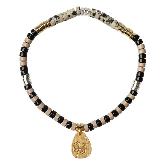 Scout Dalmation Jasper Charm Bracelet, stone beads with metal charm, Stone of Joy