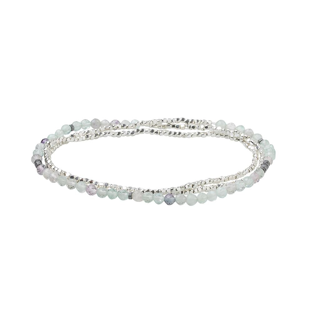 Scout delicate Fluorite wrap in faceted purple green and blue stone beads, Stone of Brilliance