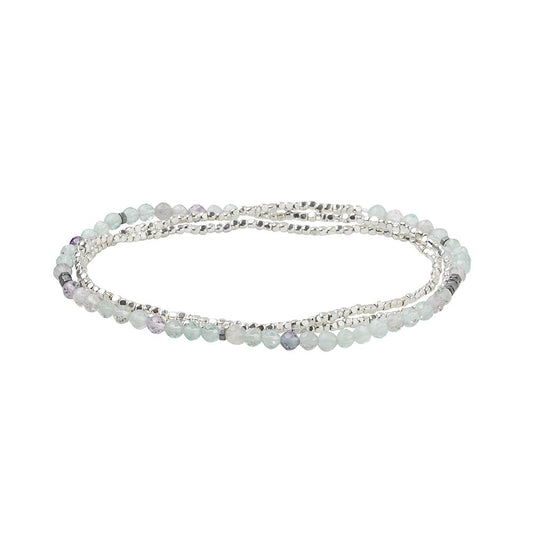 Scout delicate Fluorite wrap in faceted purple green and blue stone beads, Stone of Brilliance