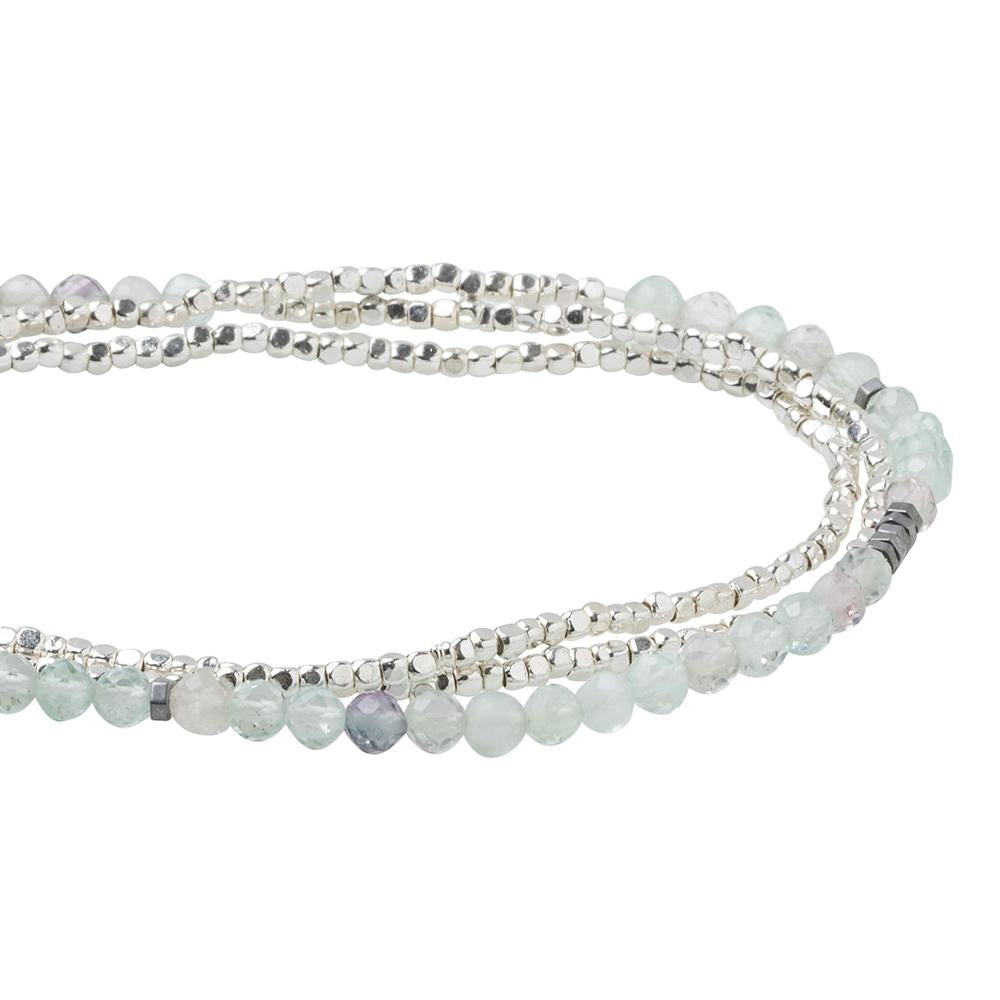 Scout delicate Fluorite wrap close detail of faceted multicolor gemstone beads