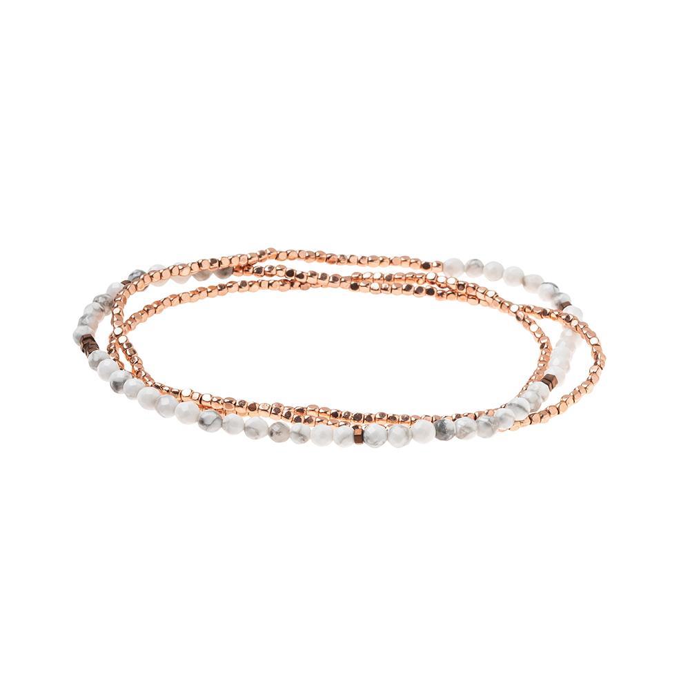 Scout delicate Howlite wrap in faceted white and gray-veined stone beads, Stone of Harmony