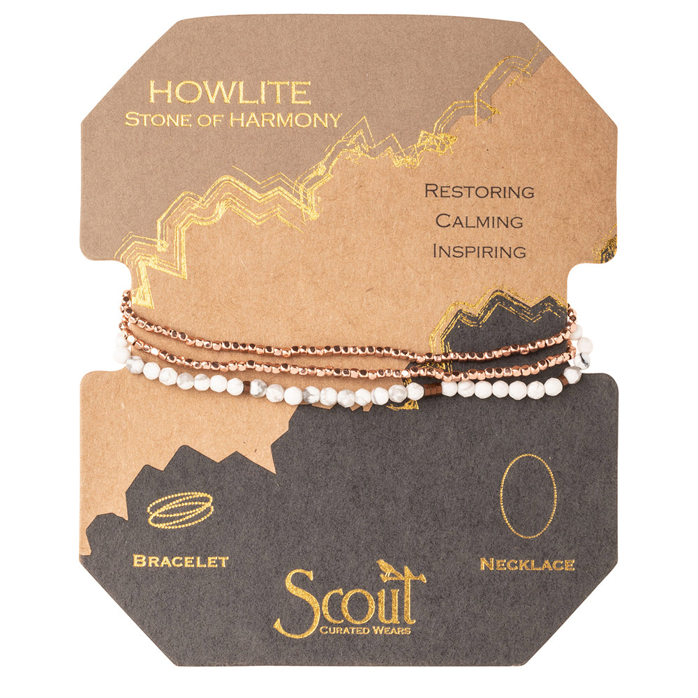 Scout delicate Howlite Stone of Harmony wrap worn layered at the wrist