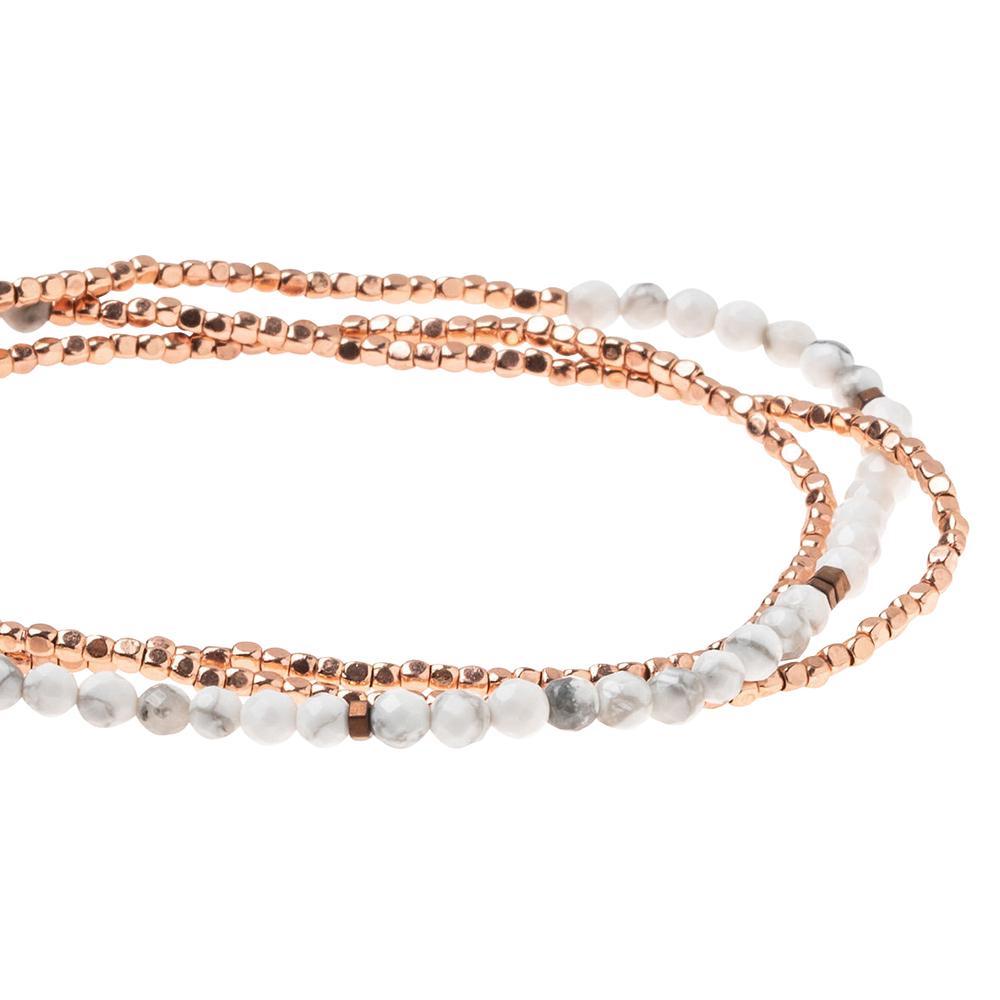 Scout delicate Howlite wrap close detail of faceted white gemstone beads with gray veining