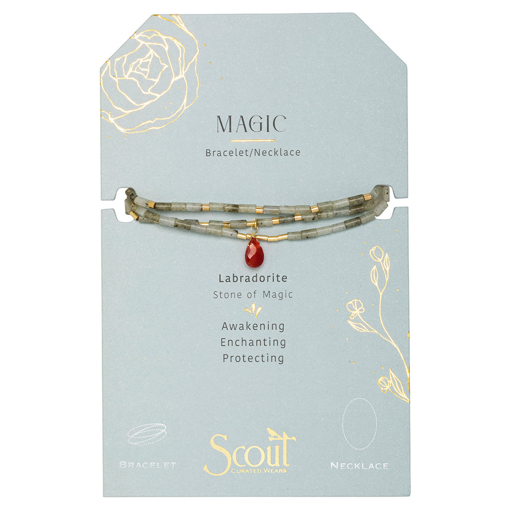Scout Teardrop Wrap in Labradorite and Fuschia, Stone of Magic, full product view