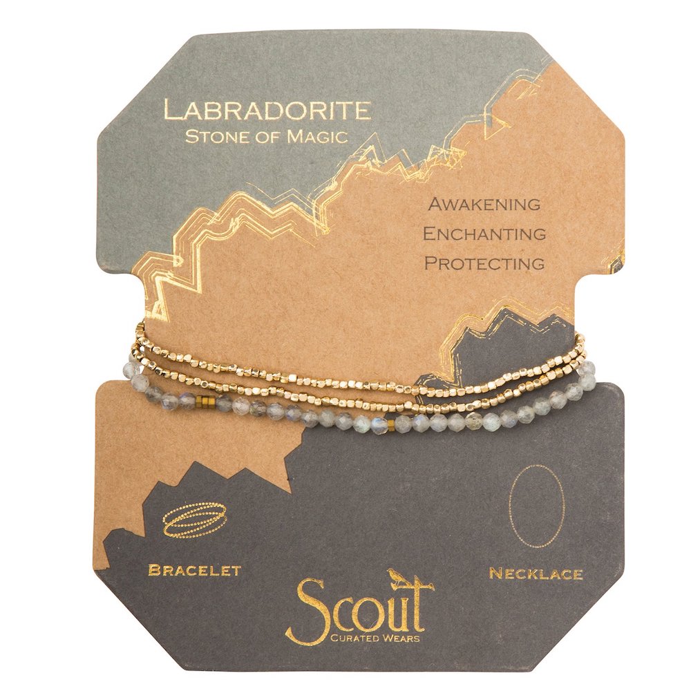 Scout delicate Labradorite Stone of Magic wrap worn layered at the wrist