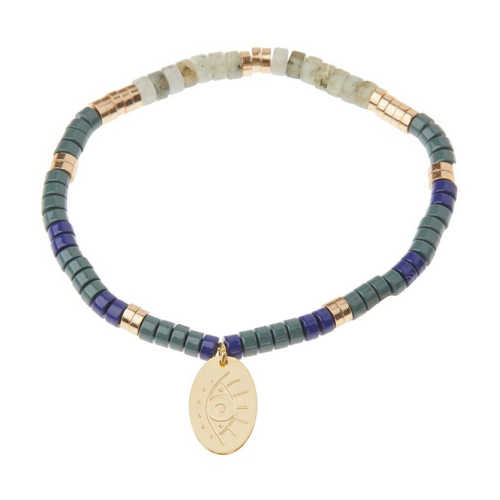 Scout Labradorite Charm Bracelet, stone beads with metal charm, Stone of Protection