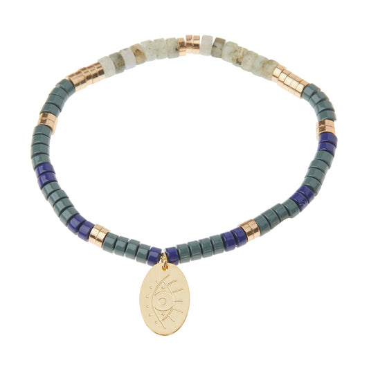 Scout Labradorite Charm Bracelet, stone beads with metal charm, Stone of Protection