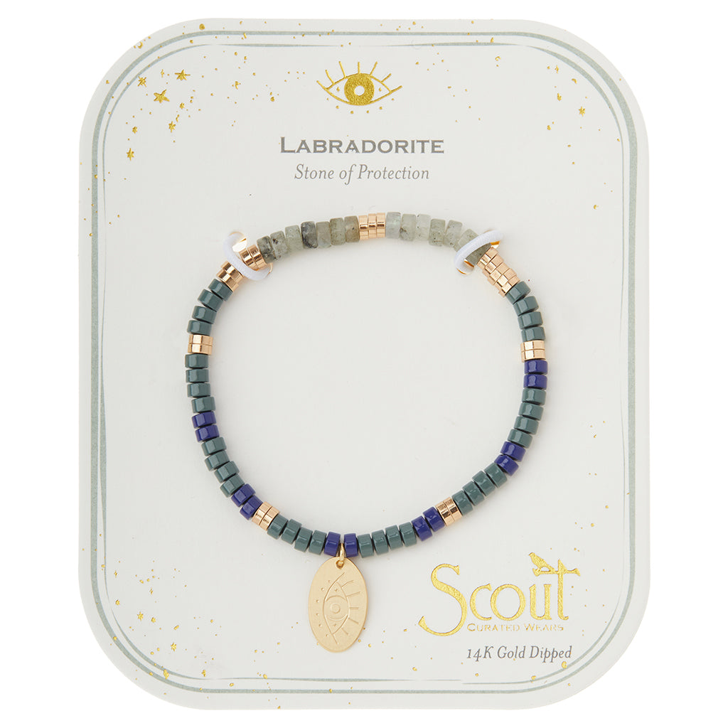 Scout Labradorite Charm Bracelet displayed on Stone of Protection story card