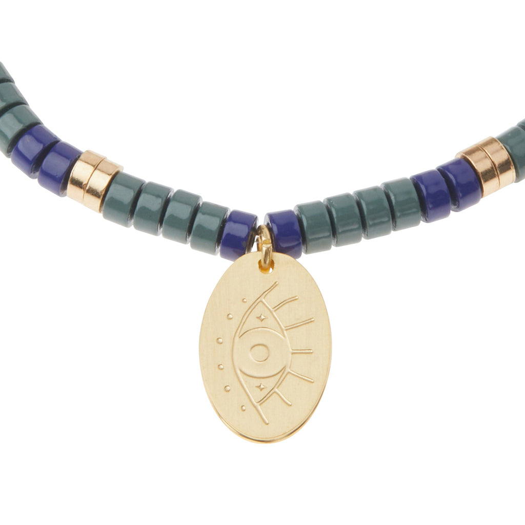 Scout Labradorite Charm Bracelet close-up of metal charm featuring the Protection design
