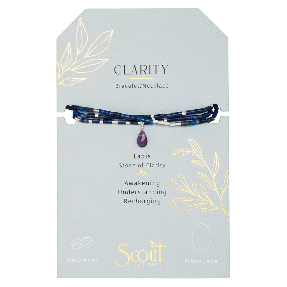 Scout Lapis and Amethyst Teardrop Wrap shown styled on the wrist in a lifestyle look