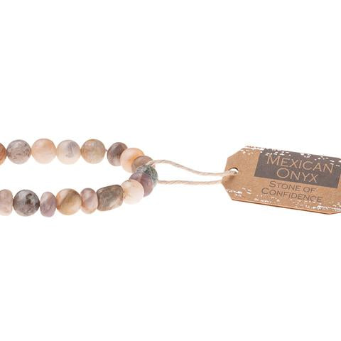 Scout Mexican Onyx stackable bracelet in warm banded brown and cream stone beads, Stone of Confidence