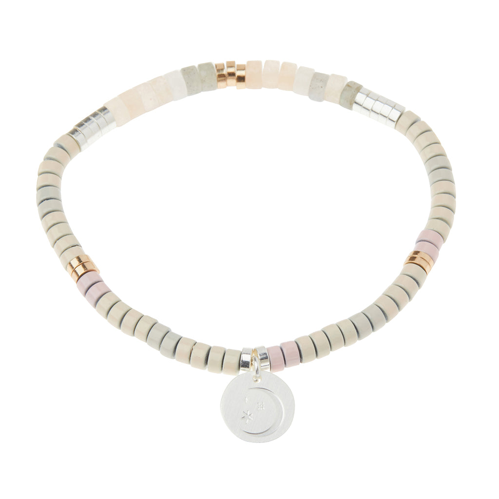 Scout Moonstone Charm Bracelet, stone beads with metal charm, Stone of Balance