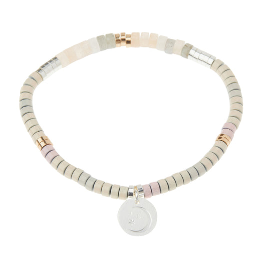 Scout Moonstone Charm Bracelet, stone beads with metal charm, Stone of Balance