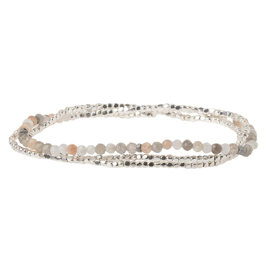 Scout delicate Moonstone wrap in faceted milky white stone beads, Stone of Balance