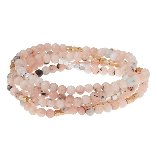 Scout Morganite and Black Tourmaline wrap bracelet in pink and black stone beads, Divine Love and Protection