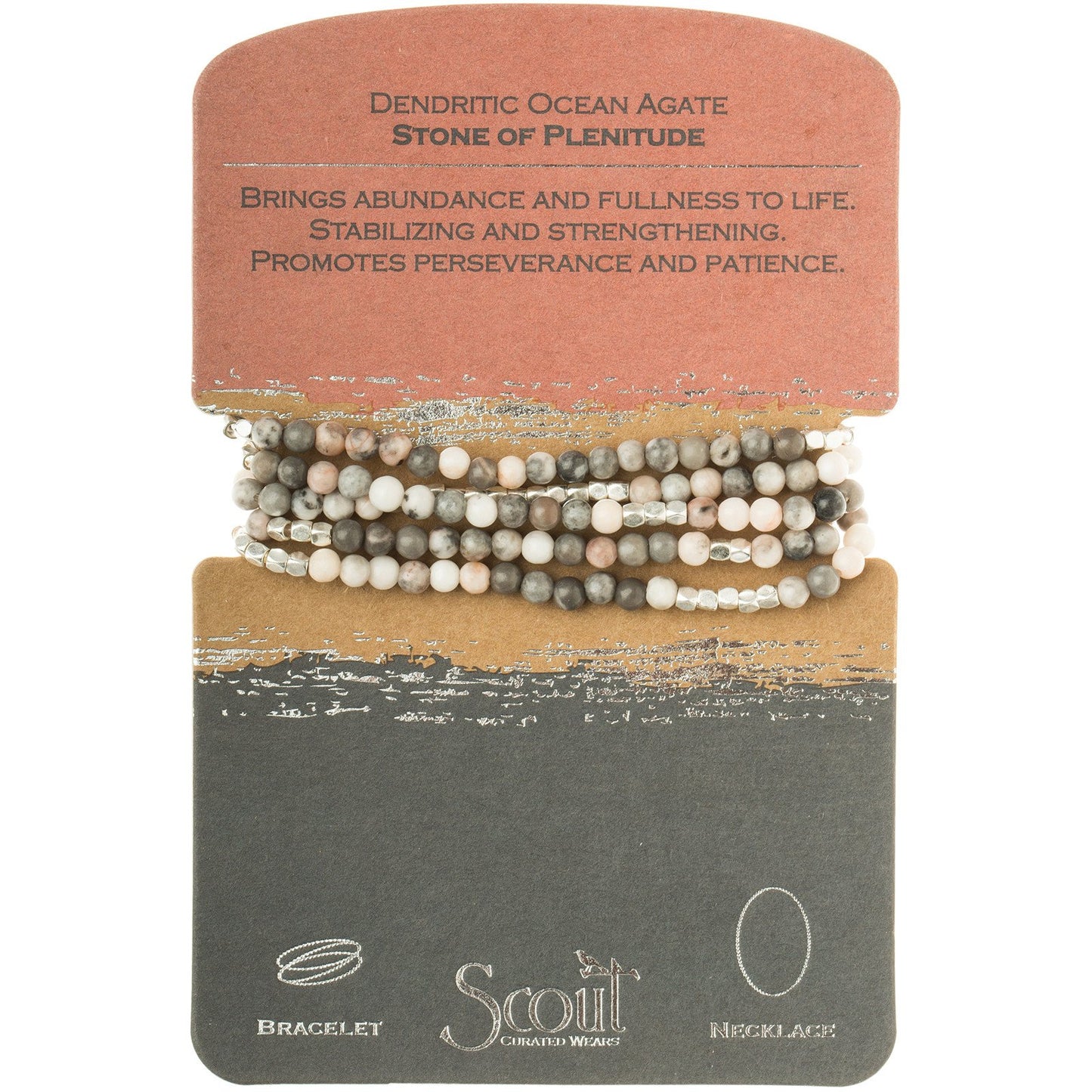 Scout Ocean Agate Plenitude wrap bracelet, semi-precious gemstone beads on stretch cord, 34-inch length