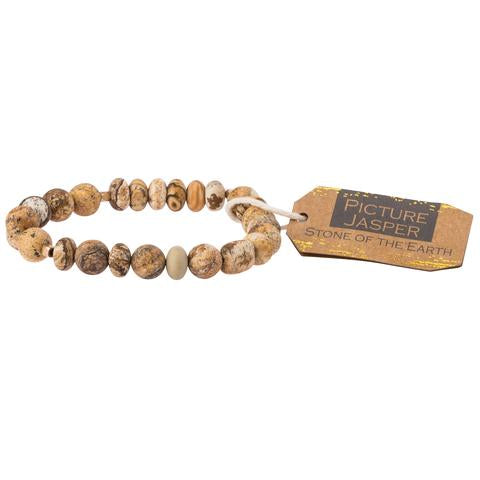 Scout Picture Jasper stackable bracelet in warm desert-toned landscape-patterned stone beads, Stone of the Earth