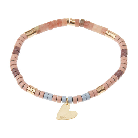 Scout Rhodonite Charm Bracelet, stone beads with metal charm, Stone of Healing