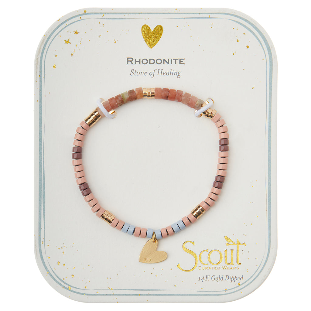Scout Rhodonite Charm Bracelet displayed on Stone of Healing story card