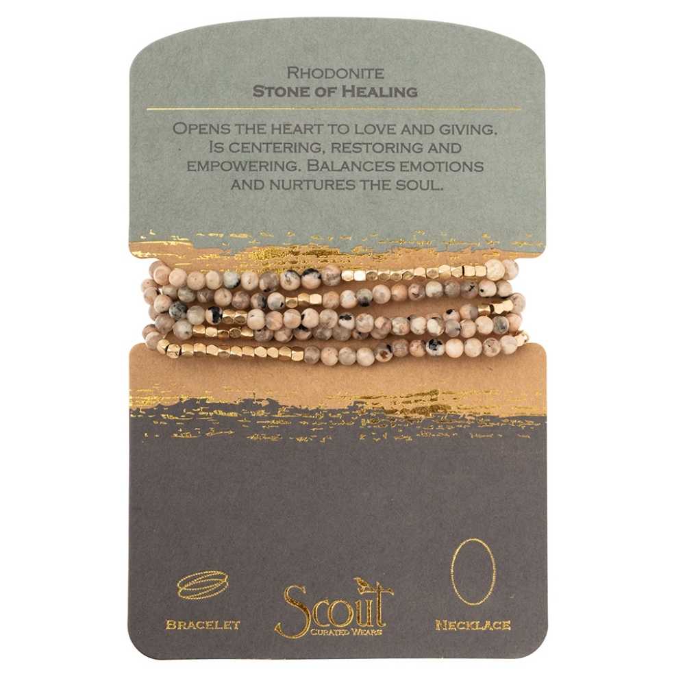Scout Rhodonite Stone of Healing wrap close detail showing pink gemstone color variations
