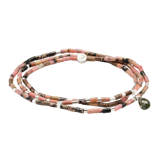 Scout Rhodonite and Pyrite Teardrop Wrap in faceted teardrop stones with metal accents, Stone of Healing