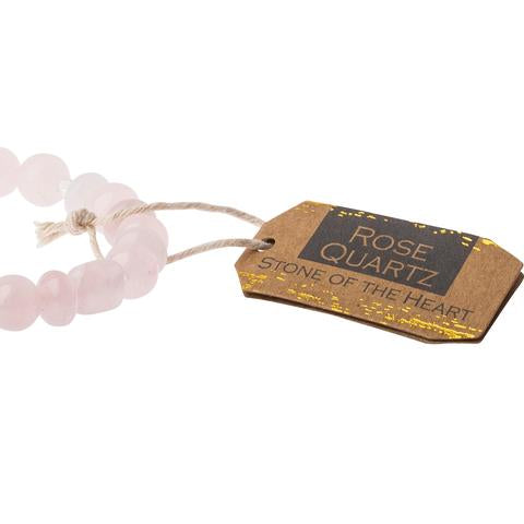 Scout Rose Quartz Stone of the Heart bracelet shown stacked on the wrist