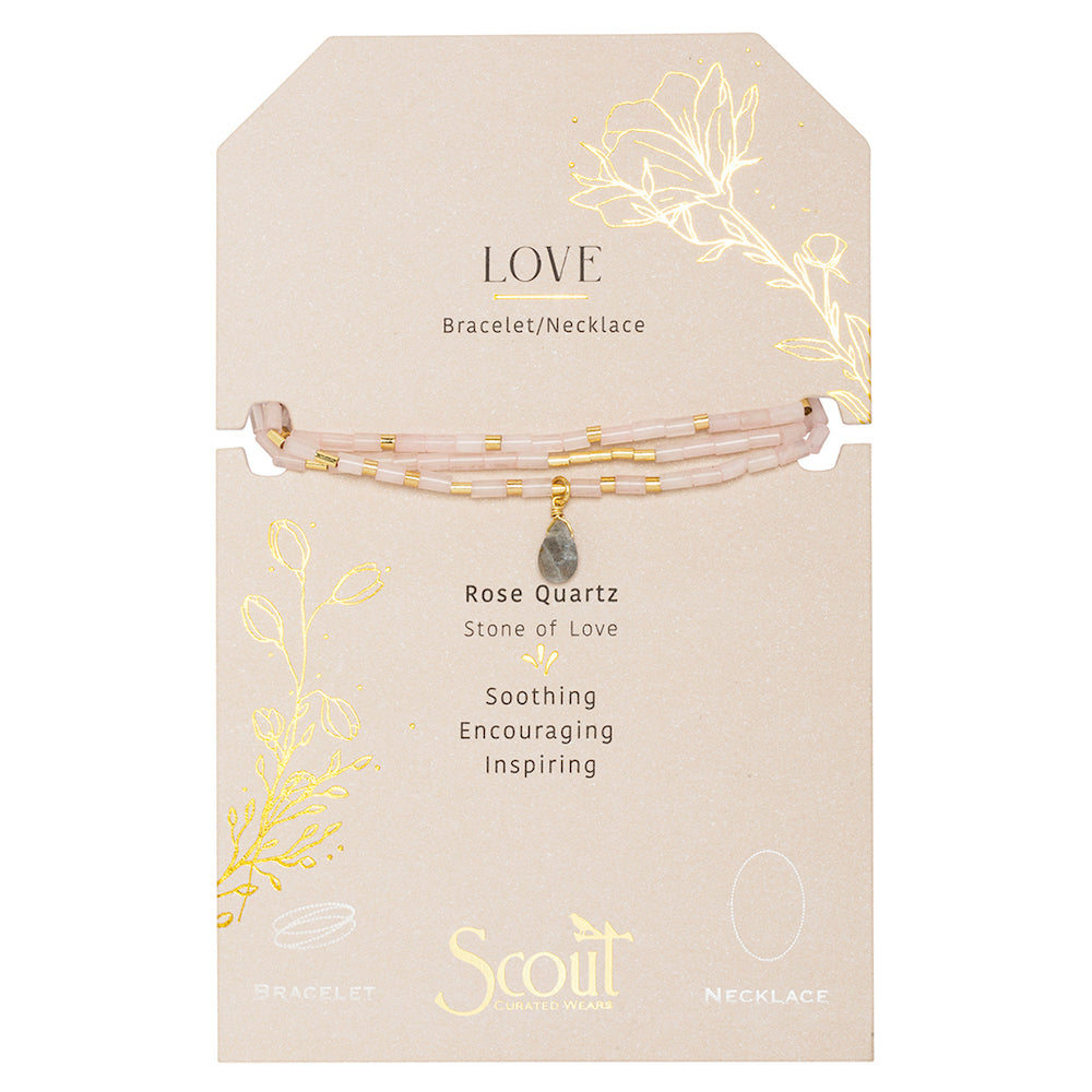 Scout Teardrop Wrap in Rose Quartz and Labradorite, Stone of Love, full product view