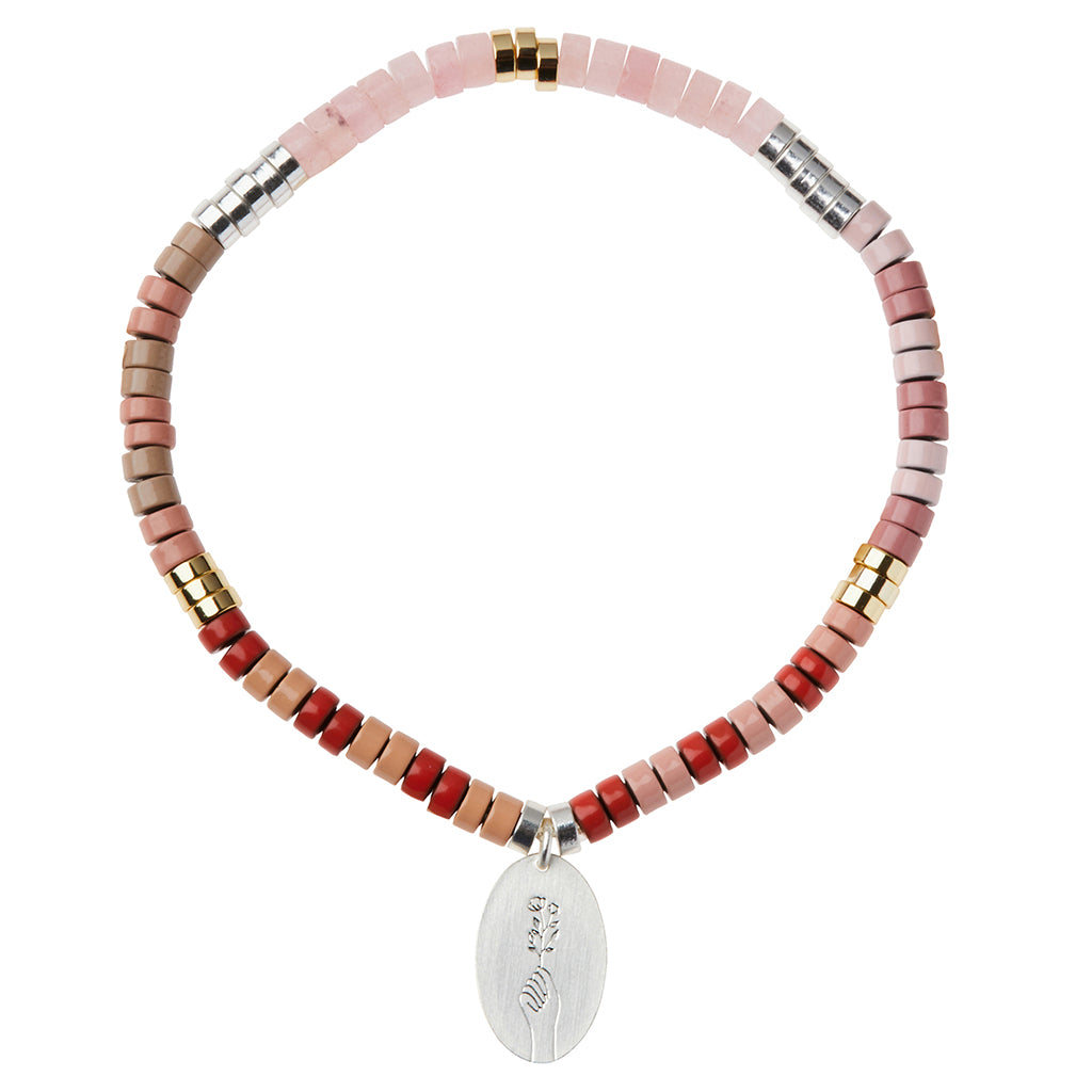 Scout Rose Quartz Charm Bracelet, stone beads with metal charm, Stone of Love