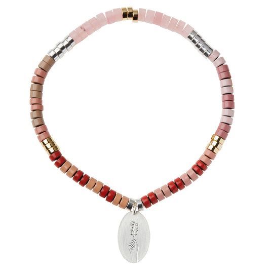 Scout Rose Quartz Charm Bracelet, stone beads with metal charm, Stone of Love