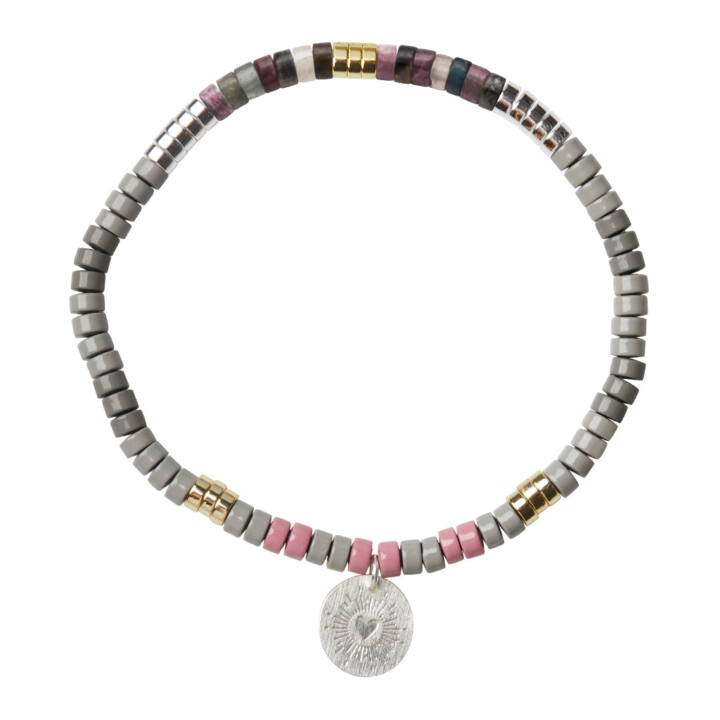 Scout Tourmaline Charm Bracelet, stone beads with metal charm, Stone of Healing