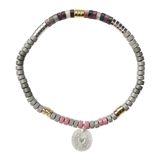 Scout Tourmaline Charm Bracelet, stone beads with metal charm, Stone of Healing