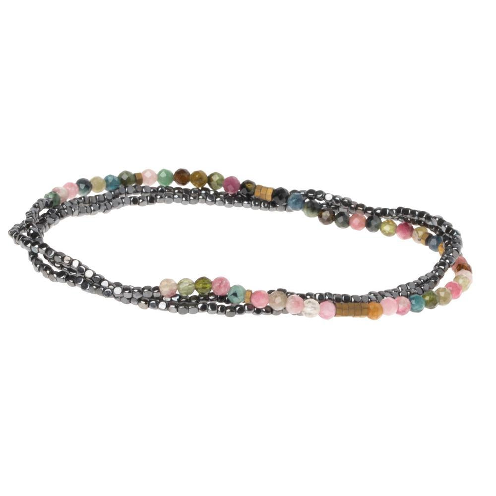 Scout delicate Tourmaline wrap in faceted multicolor pink green and black stone beads, Stone of Healing