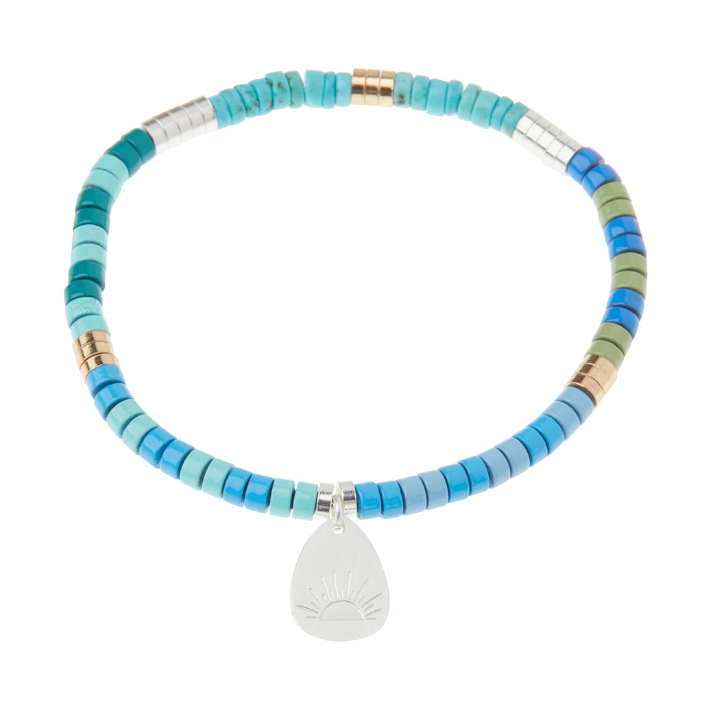 Scout Turquoise Charm Bracelet, stone beads with metal charm, Stone of Harmony