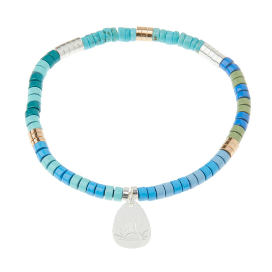 Scout Turquoise Charm Bracelet, stone beads with metal charm, Stone of Harmony