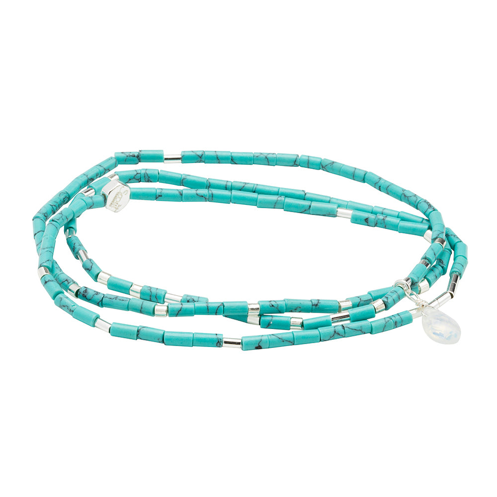 Scout Turquoise and Opalite Teardrop Wrap in faceted teardrop stones with metal accents, Stone of Calm