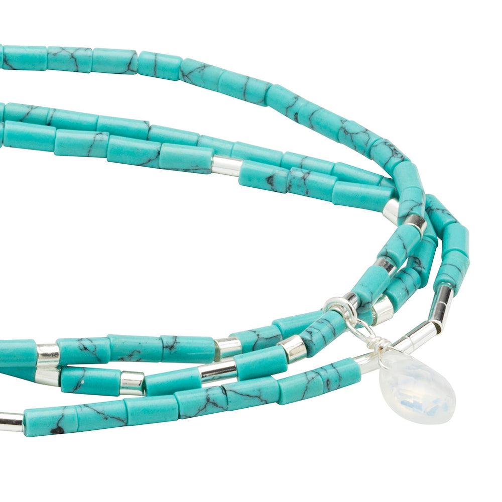 Scout Turquoise and Opalite Teardrop Wrap close detail of faceted teardrop gemstone beads