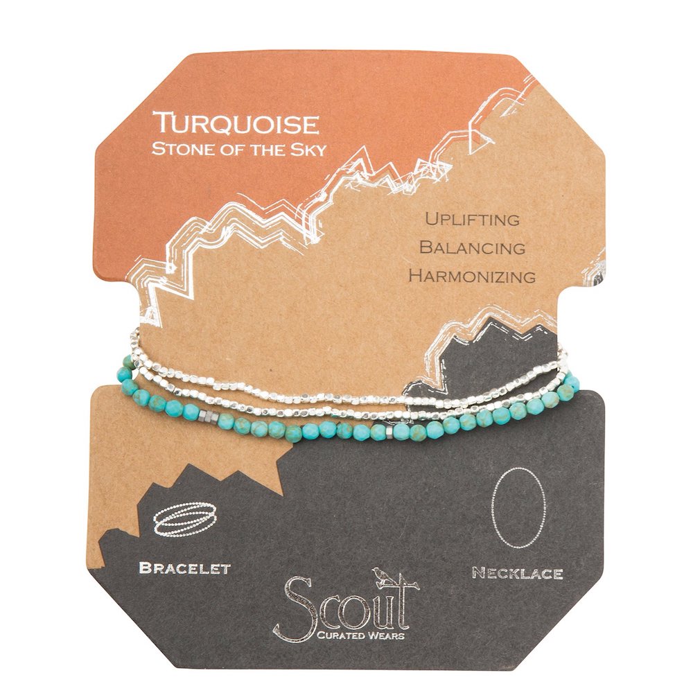 Scout delicate Turquoise Stone of the Sky wrap worn layered at the wrist