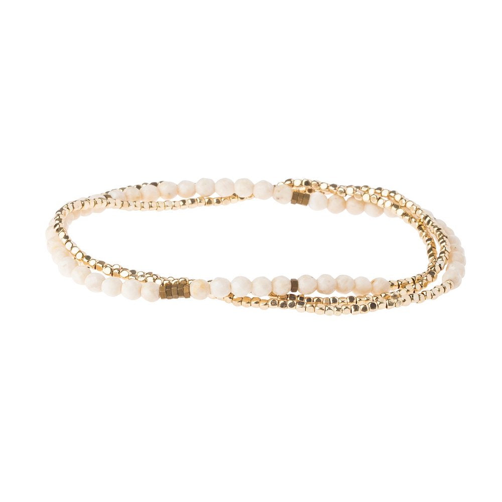 Scout delicate White Fossil wrap in creamy faceted stone beads, Stone of Nurturing