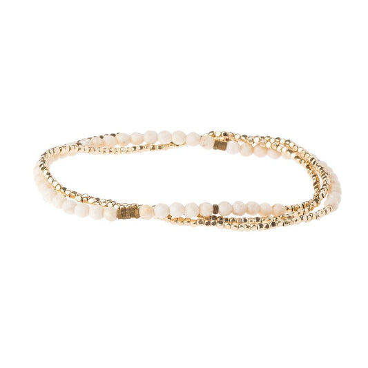 Scout delicate White Fossil wrap in creamy faceted stone beads, Stone of Nurturing